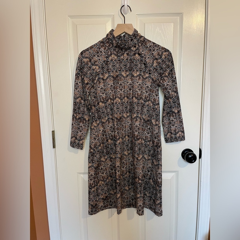 J McLaughlin Catolina Cloth Funnel Neck 3/4 Sleeve Swing Dress Size XS